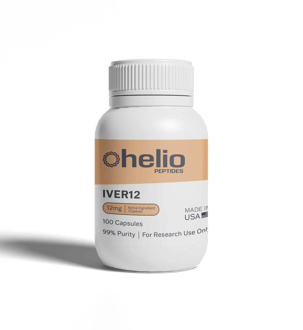Helio Peptides IVER12 ivermectin 12 mg research reference bottle, 100 capsules