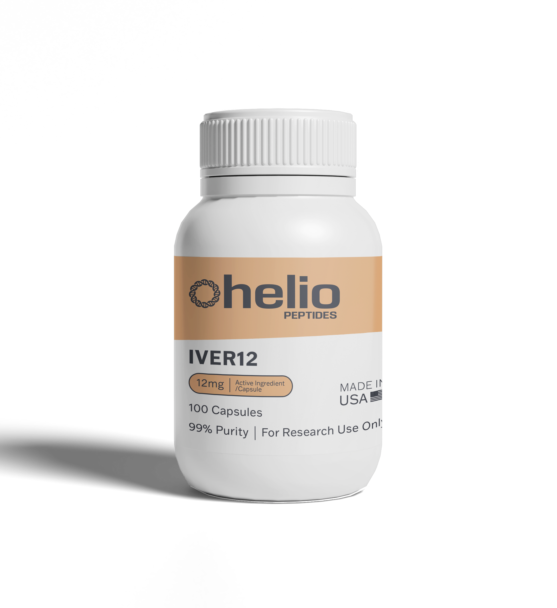 Helio Peptides IVER12 ivermectin 12 mg research reference bottle, 100 capsules